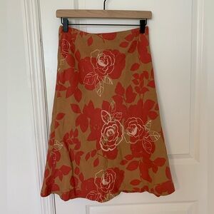 Boden Red and Tan Floral Midi Skirt